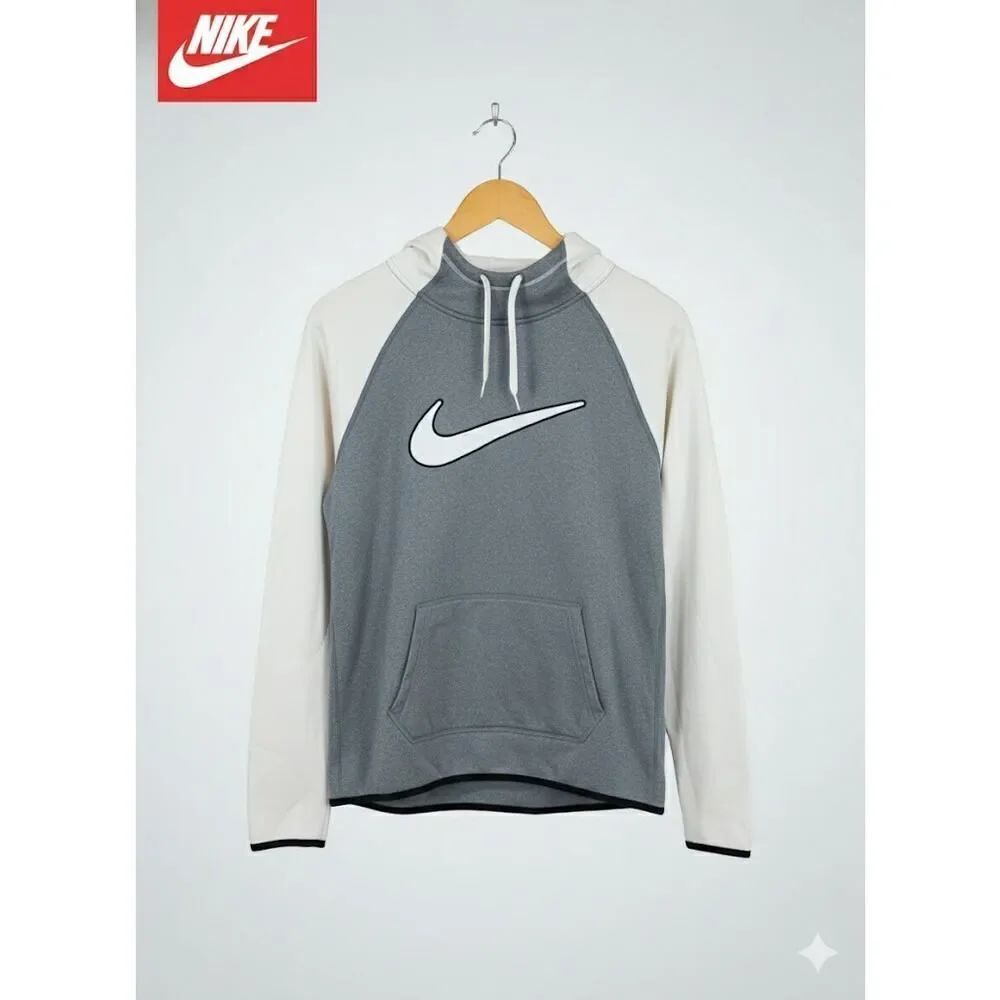 Nike Mens Grey Therma Fit Drawstring Hoodie Kangaroo Pockets Sweatshirt Jacket M